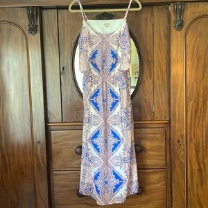 Daniel Cremieux Orange and Blue midi dress